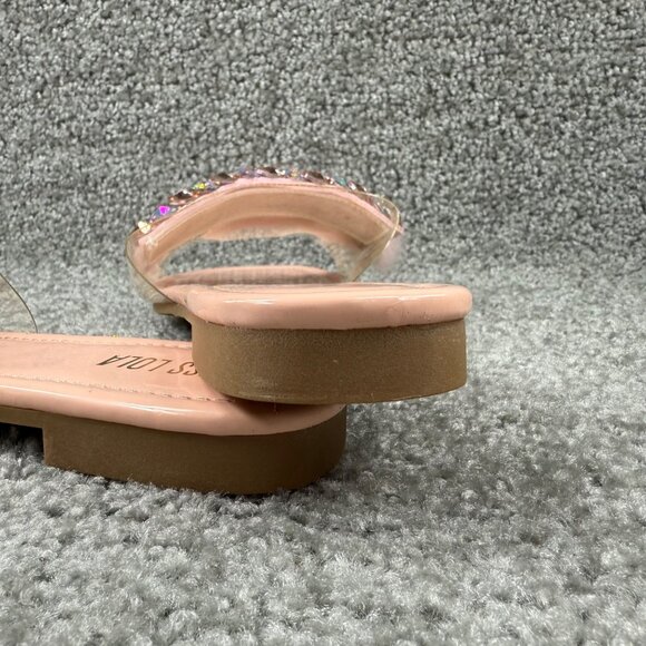 Faux Fur & Rhinestone Embellished Pink Slide Sandals Miss Lola Size 9 Slip On - Picture 9 of 16